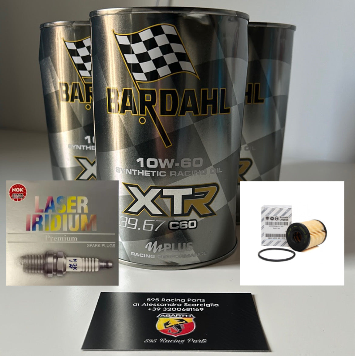 Kit tagliando con Olio Bardhal XTR 10W60 - candele NGK IKR9J8 - filtro olio originale Fiat