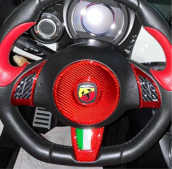 Pair of PRE REST steering wheel button covers. In real carbon Fiat 500 Abarth 595 - 695