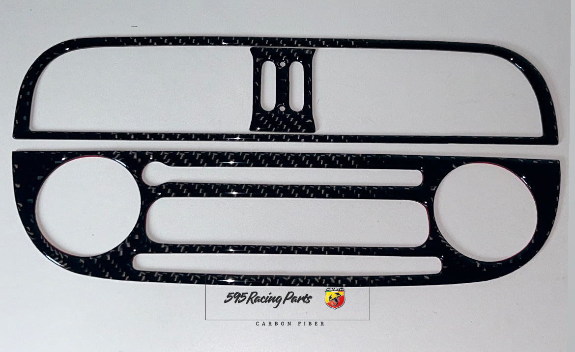 Car radio cover + vents in real resin carbon for Abarth 500 - 695 - Fiat 500 Pre Restyling