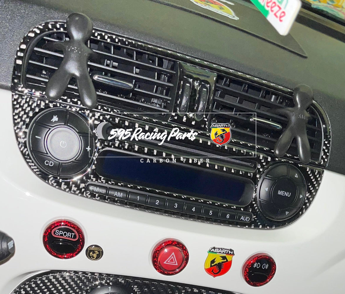 Car radio cover + vents in real resin carbon for Abarth 500 - 695 - Fiat 500 Pre Restyling