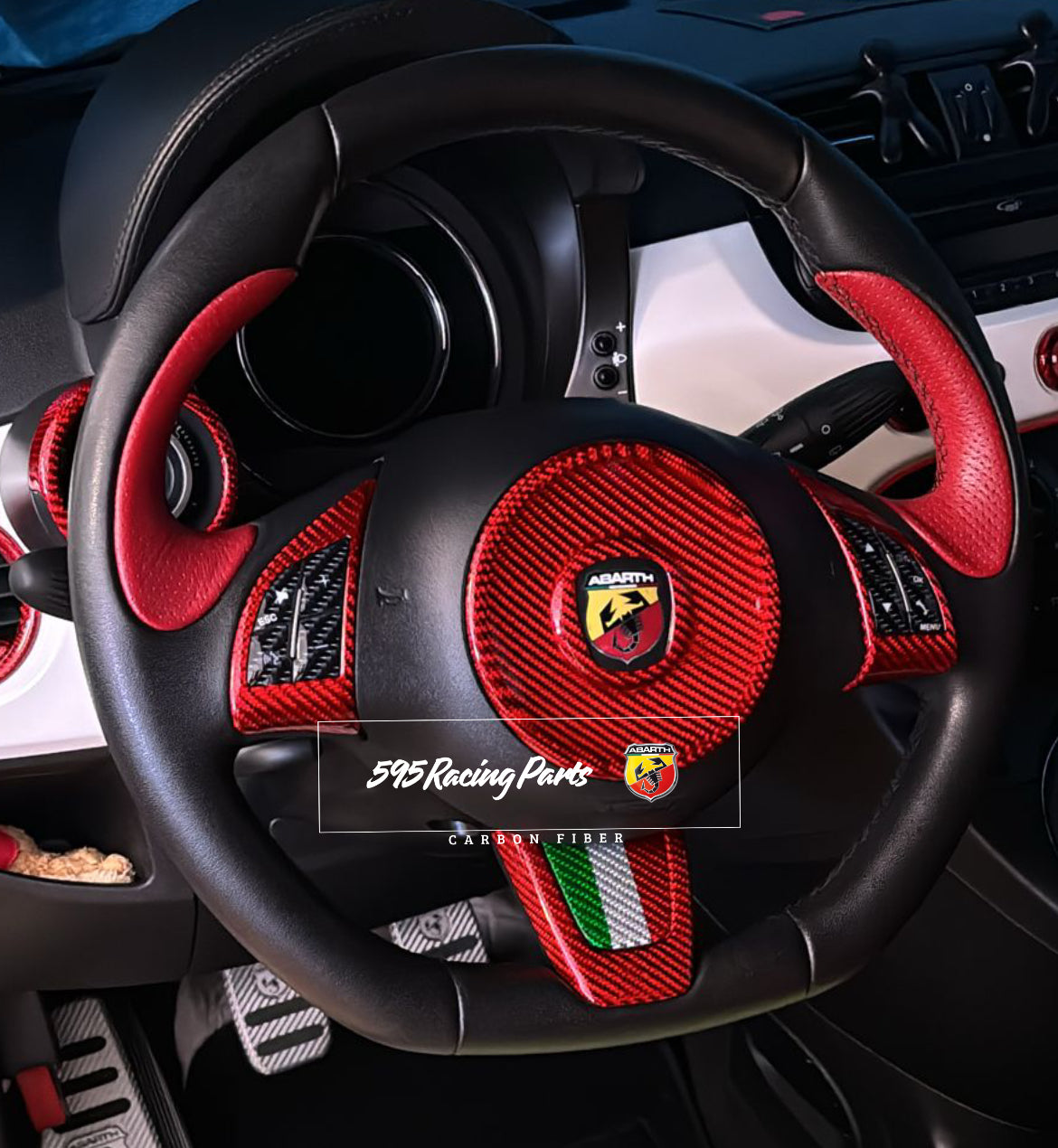 Abarth 500 Pre Restyling Carbon Steering Wheel Cover Kit 