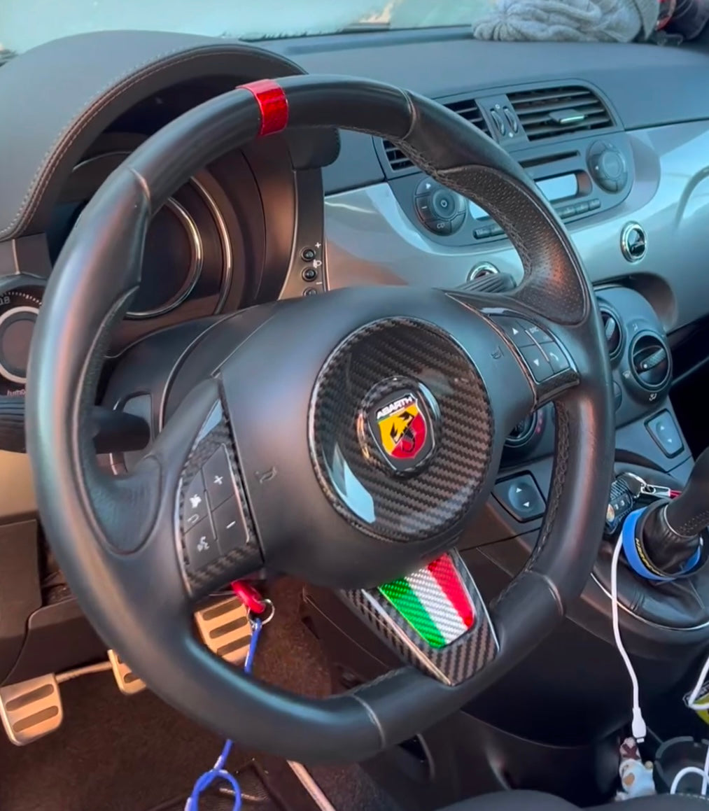 Steering Wheel Cover Kit in REAL CARBON Abarth 500 - Pre Restyling - in different finishes 